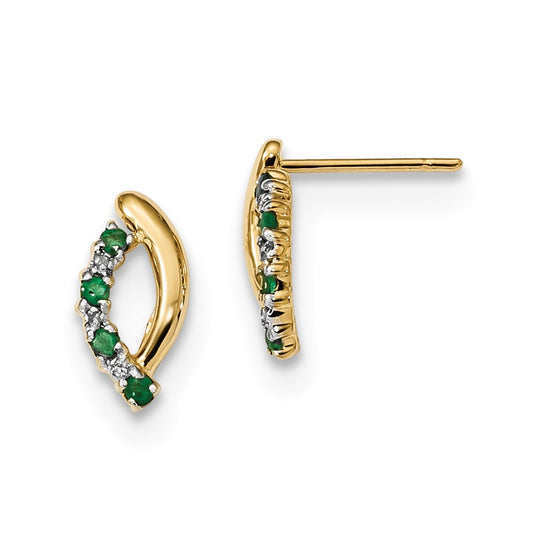 14k Yellow Gold w/ Real Diamond & Emerald Post Earrings