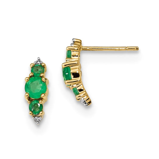 14k Yellow Gold w/ Emerald & Real Diamond Polished Post Earrings