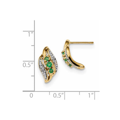 14k Yellow Gold w/ Emerald & Real Diamond Polished Post Earrings
