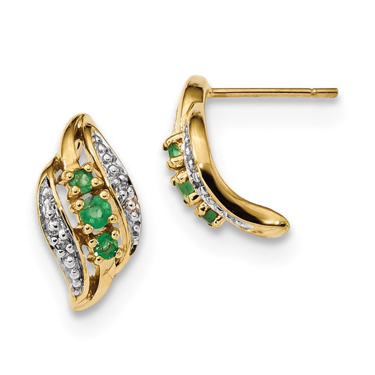 14k Yellow Gold w/ Emerald & Real Diamond Polished Post Earrings