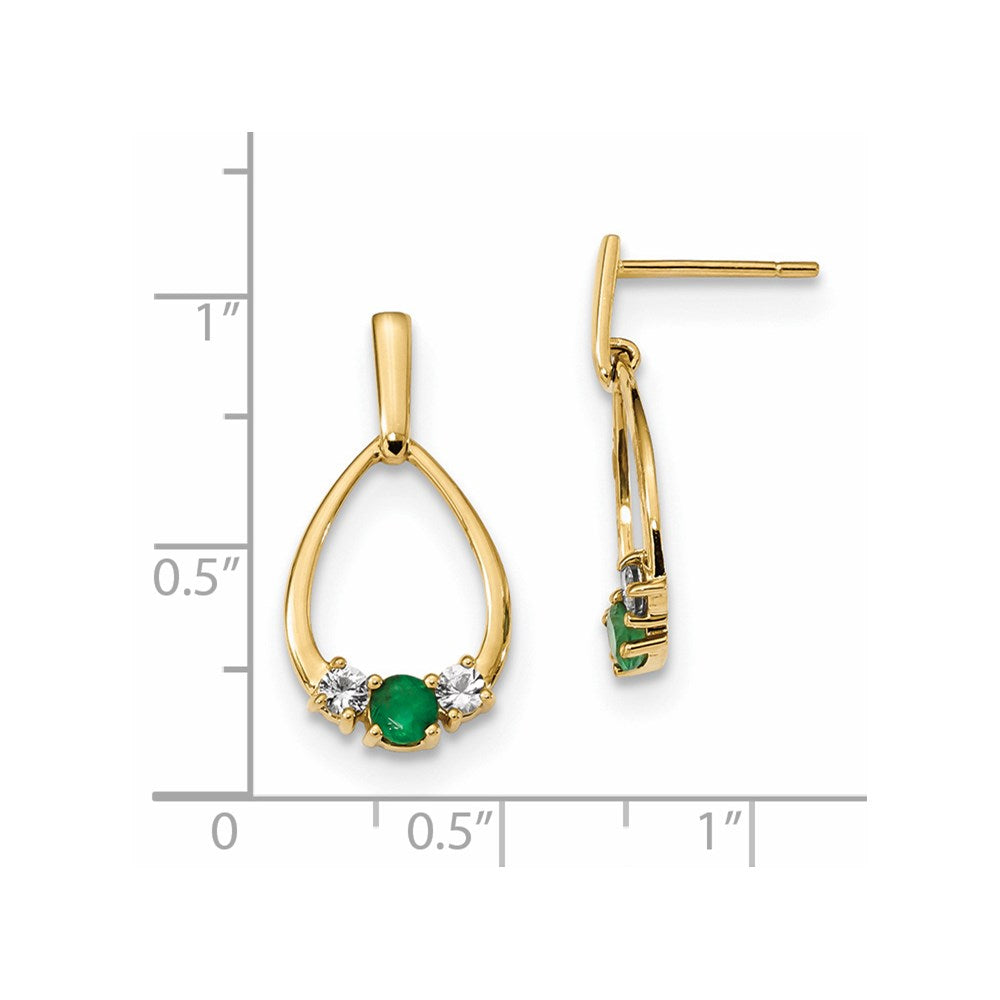 14k Yellow Gold w/ Emerald and White Sapphire Post Dangle Earrings