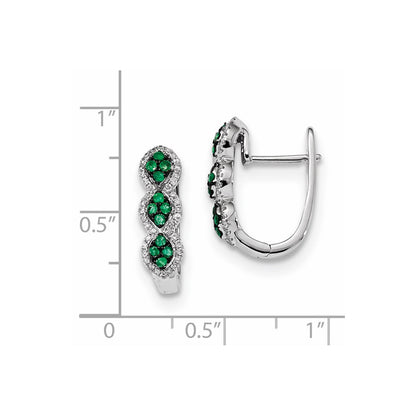 14k White Gold Real Diamond and Emerald Earrings
