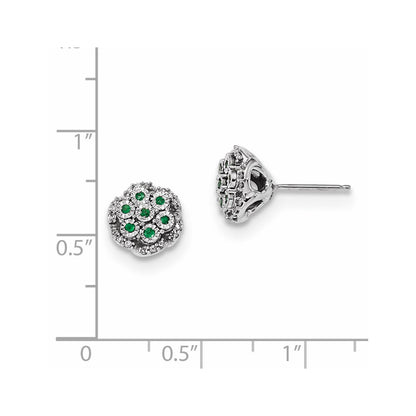 14k White Gold Real Diamond & Emerald Post Earrings