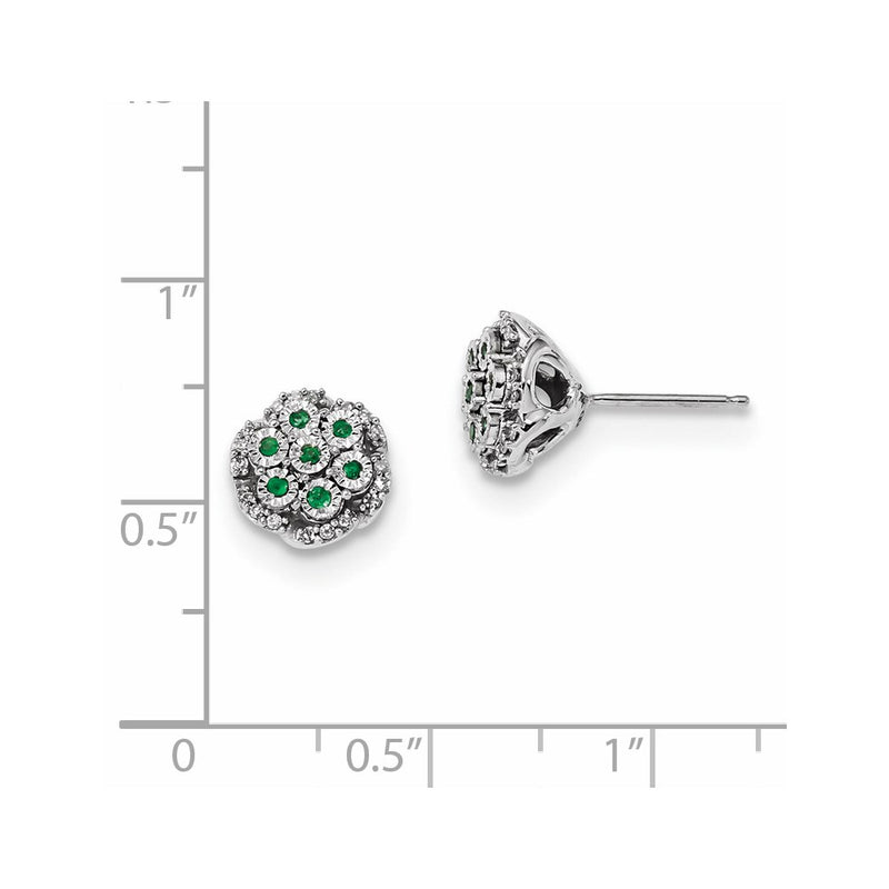 14k White Gold Real Diamond & Emerald Post Earrings