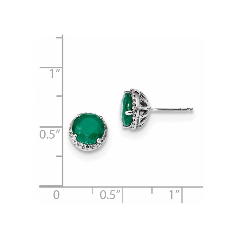14k White Gold Real Diamond & Emerald Post Earrings