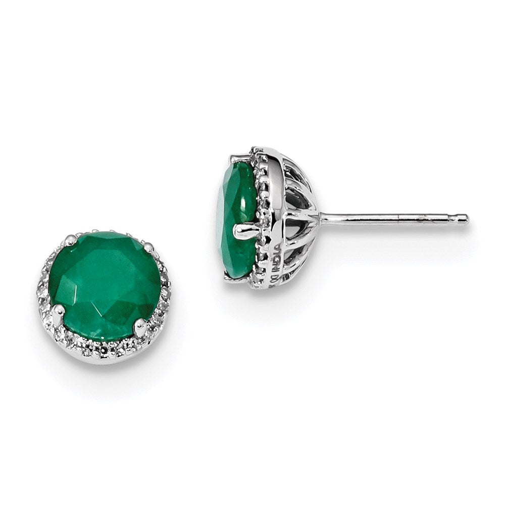 14k White Gold Real Diamond & Emerald Post Earrings