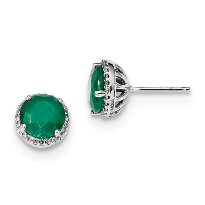 14k White Gold Real Diamond & Emerald Post Earrings