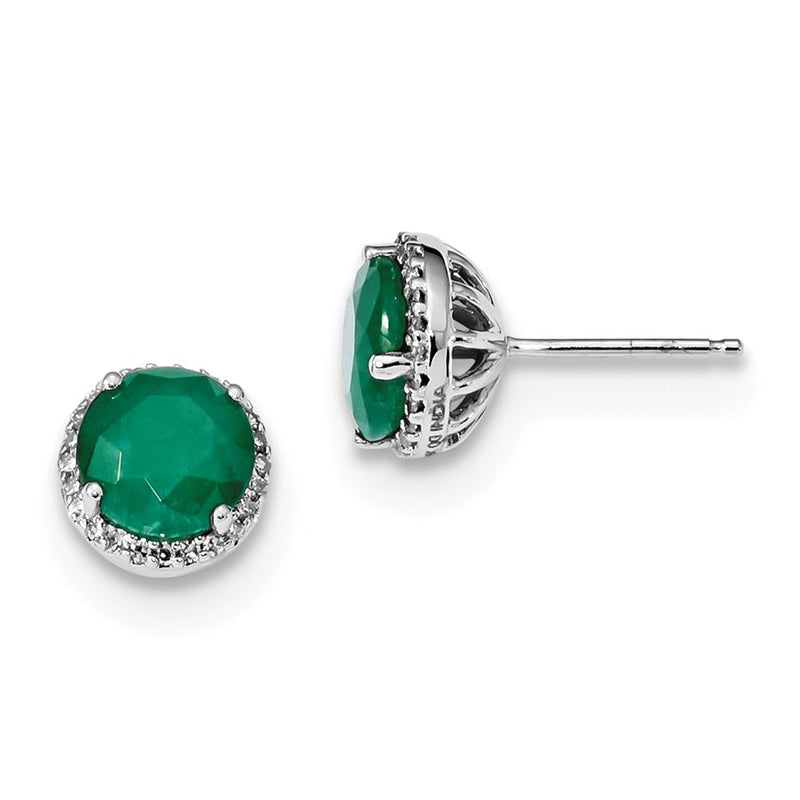 14k White Gold Real Diamond & Emerald Post Earrings