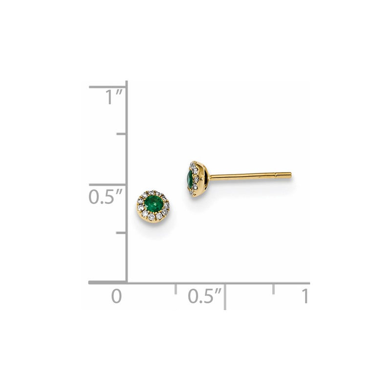 14k Yellow Gold Real Diamond and Emerald Post Earrings