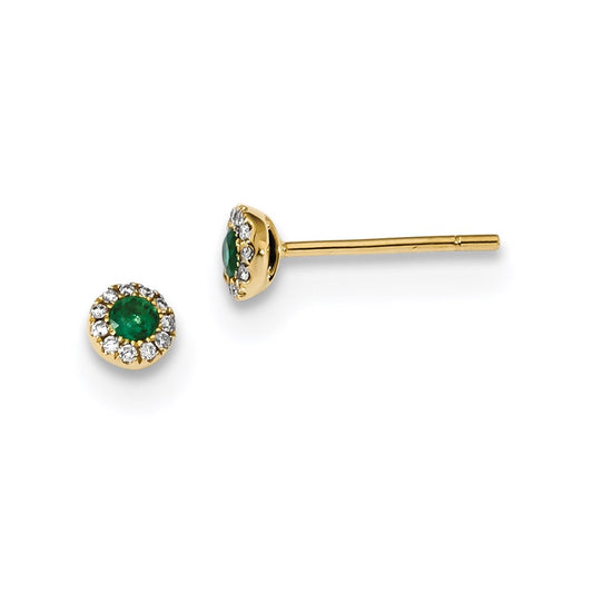 14k Yellow Gold Real Diamond and Emerald Post Earrings