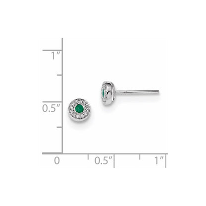 14k White Gold Real Diamond and Emerald Post Earrings
