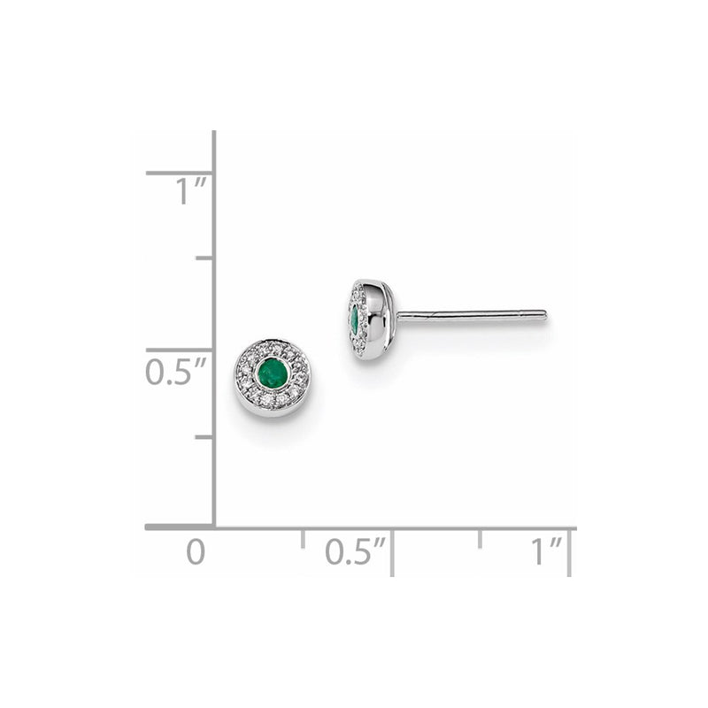 14k White Gold Real Diamond and Emerald Post Earrings