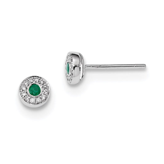 14k White Gold Real Diamond and Emerald Post Earrings