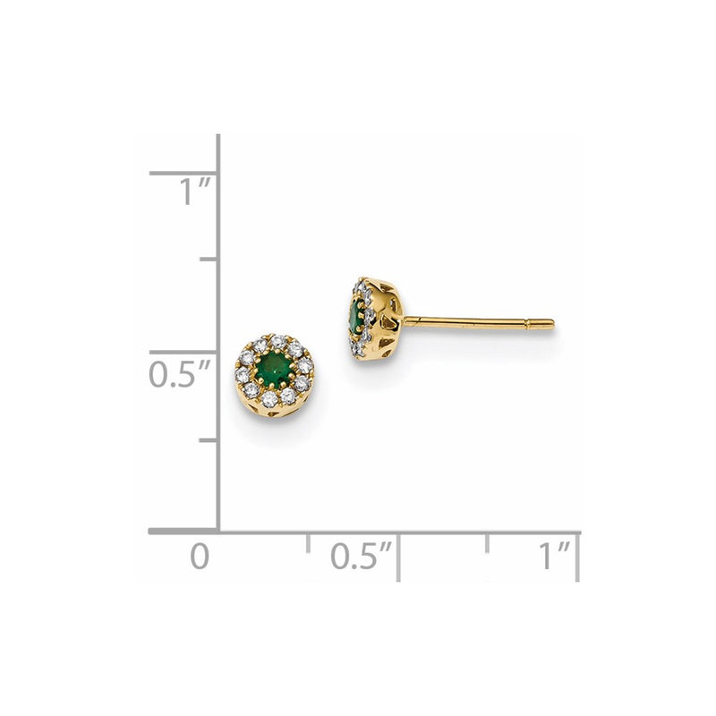 14k Yellow Gold Real Diamond and Emerald Post Earrings
