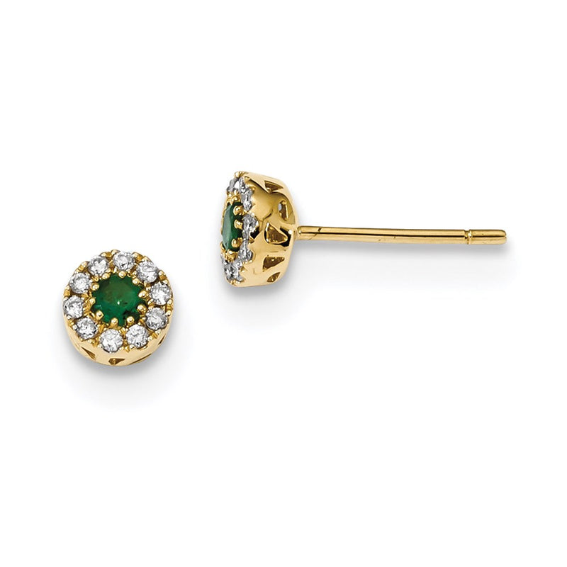 14k Yellow Gold Real Diamond and Emerald Post Earrings