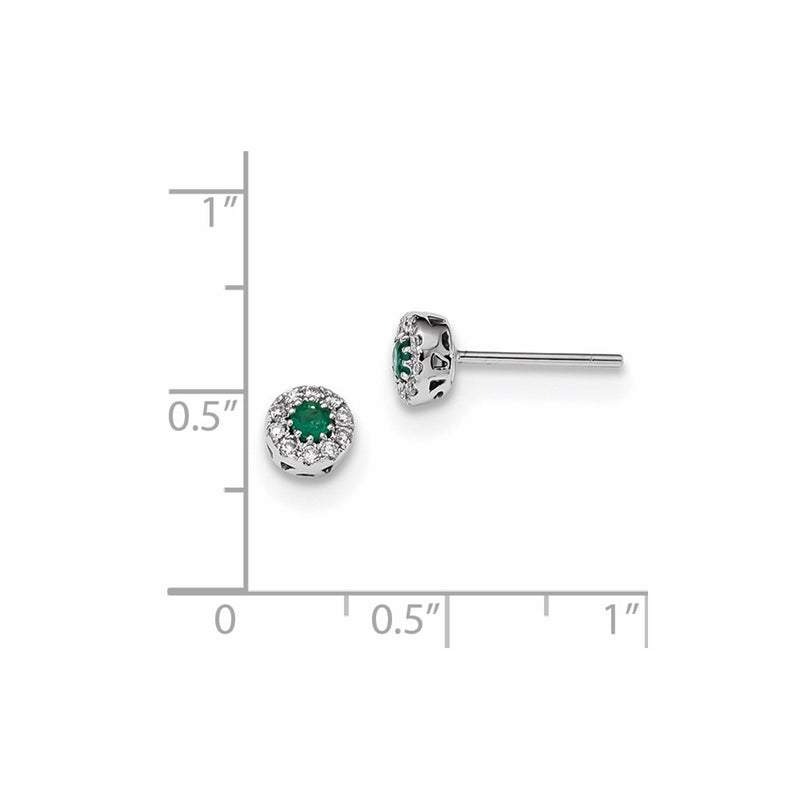 14k White Gold Real Diamond and Emerald Post Earrings