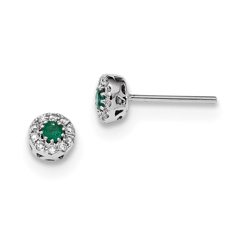 14k White Gold Real Diamond and Emerald Post Earrings