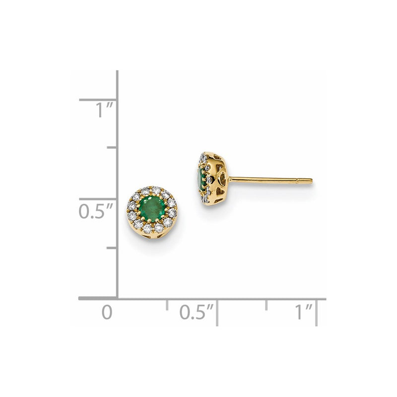 14k Yellow Gold Real Diamond and Emerald Post Earrings