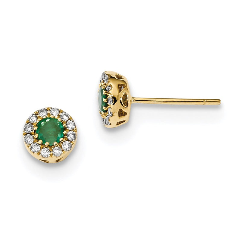 14k Yellow Gold Real Diamond and Emerald Post Earrings