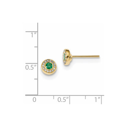14k Yellow Gold Real Diamond and Emerald Post Earrings