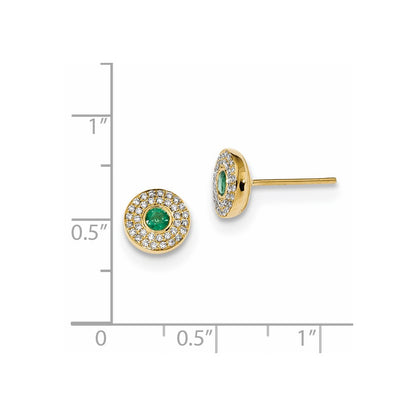 14k Yellow Gold Real Diamond and Emerald Post Earrings