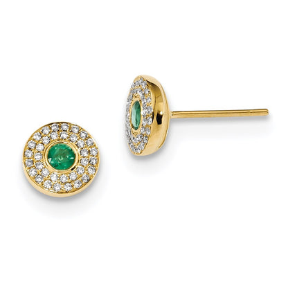 14k Yellow Gold Real Diamond and Emerald Post Earrings