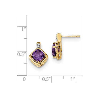 14k Yellow Gold w/ Amethyst & Real Diamond Polished Post Earrings