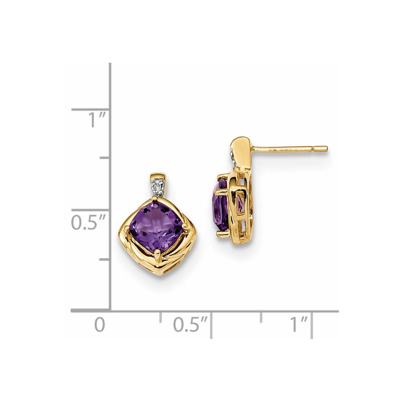 14k Yellow Gold w/ Amethyst & Real Diamond Polished Post Earrings