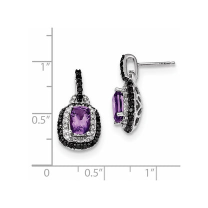14k White Gold White & Black Real Diamond Amethyst Post Earrings