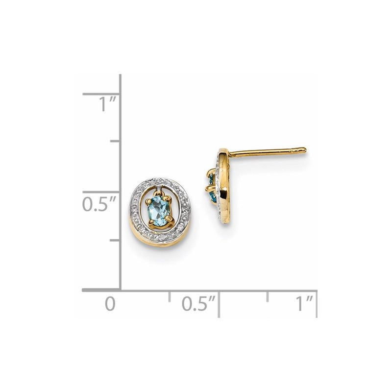 14k Yellow Gold w/ Real Diamond & Swiss Blue Topaz Post Earrings