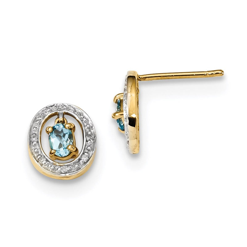 14k Yellow Gold w/ Real Diamond & Swiss Blue Topaz Post Earrings
