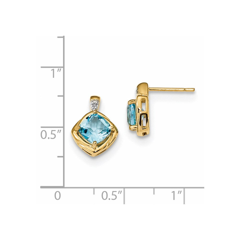 14k Yellow Gold w/L. Swiss Blue Topaz & Real Diamond Polished Post Earrings