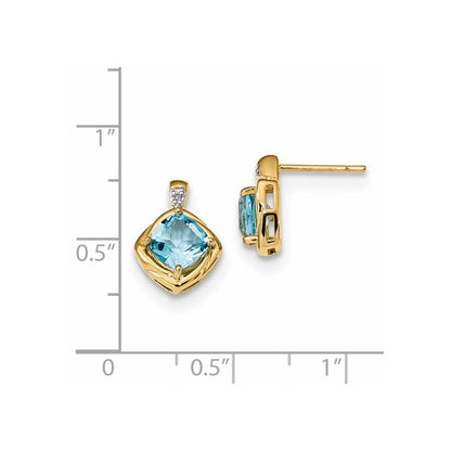 14k Yellow Gold w/L. Swiss Blue Topaz & Real Diamond Polished Post Earrings