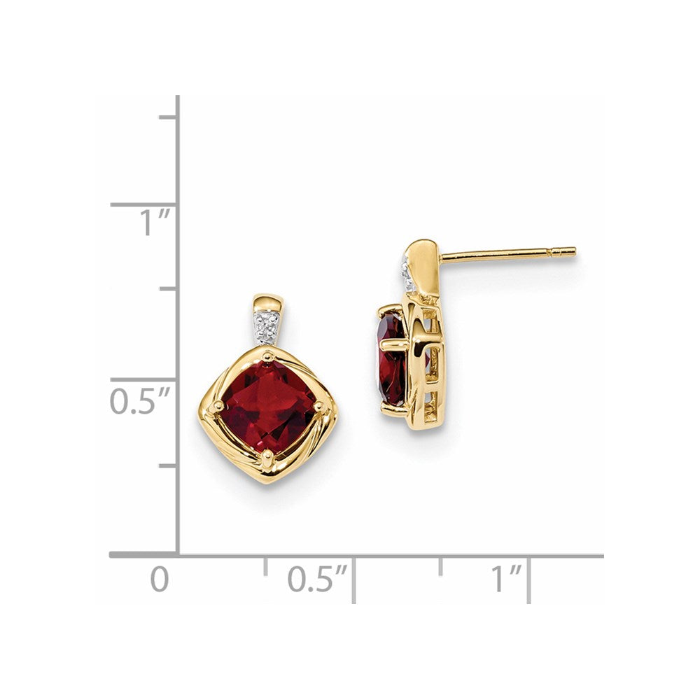 14k Yellow Gold w/ Mozambique Garnet & Real Diamond Polished Post Earrings