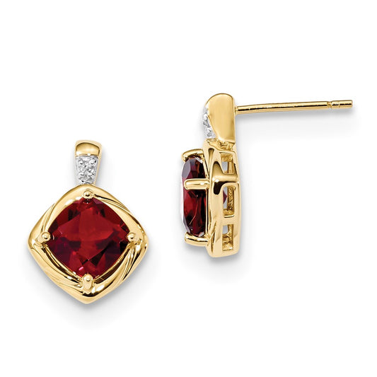 14k Yellow Gold w/ Mozambique Garnet & Real Diamond Polished Post Earrings