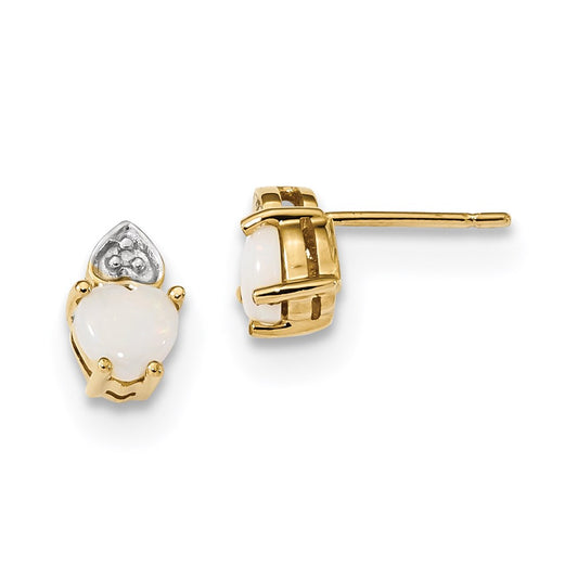 14k Yellow Gold w/ Real Diamond & Opal Post Earrings