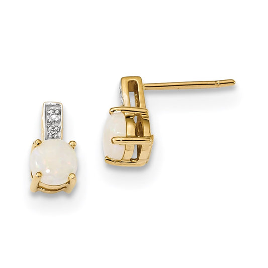 14k Yellow Gold w/ Real Diamond & Opal Post Earrings