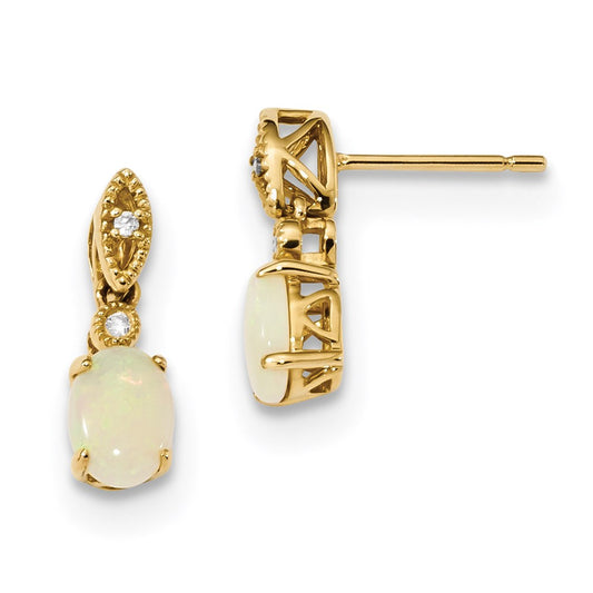 14k Yellow Gold w/ Austrian Opal & Real Diamond Earrings