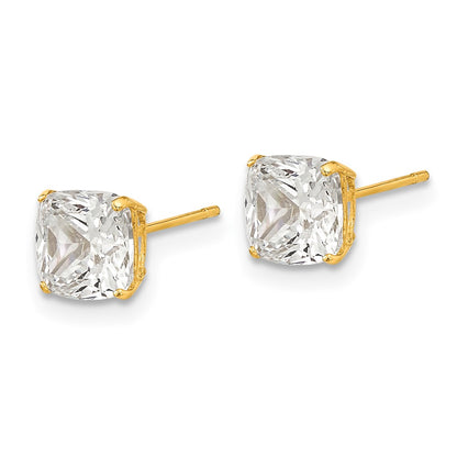 14k Yellow Gold Polished 6x6 Cushion Cut CZ Stud Post Earrings
