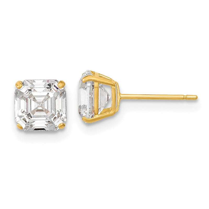 14k Yellow Gold Polished 6x6 Asscher Cut CZ Studs Post Earrings