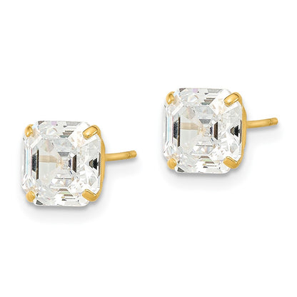 14k Yellow Gold Polished 7x7 Asscher Cut CZ Studs Post Earrings