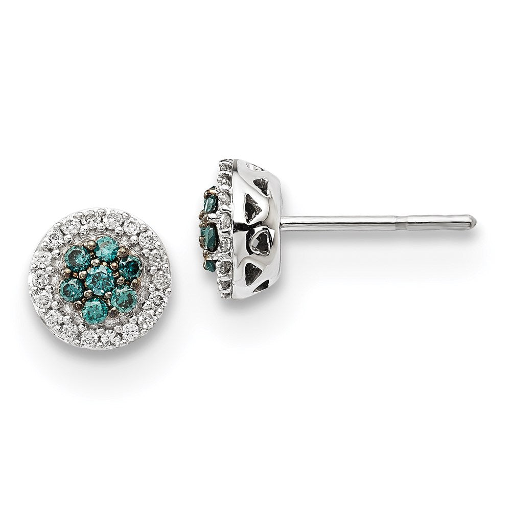 14k White Gold Blue/White Real Diamond Earrings