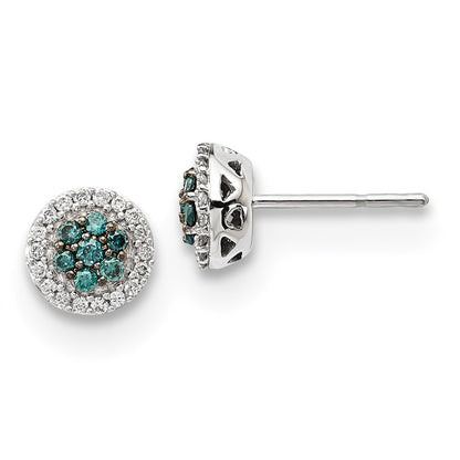 14k White Gold Blue/White Real Diamond Earrings