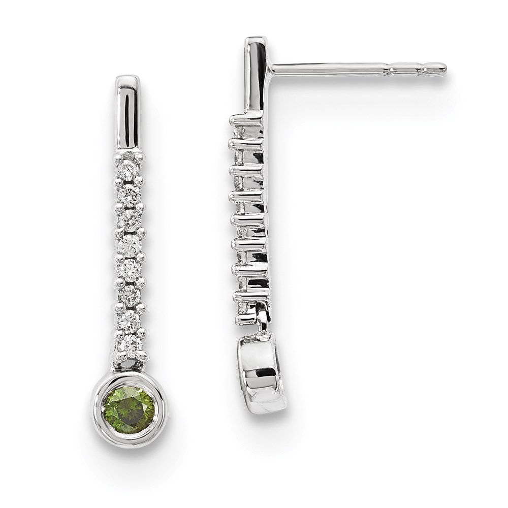 14k White Gold Green/White Real Diamond Earrings