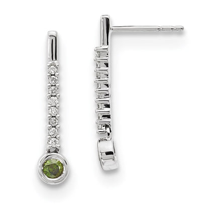 14k White Gold Green/White Real Diamond Earrings