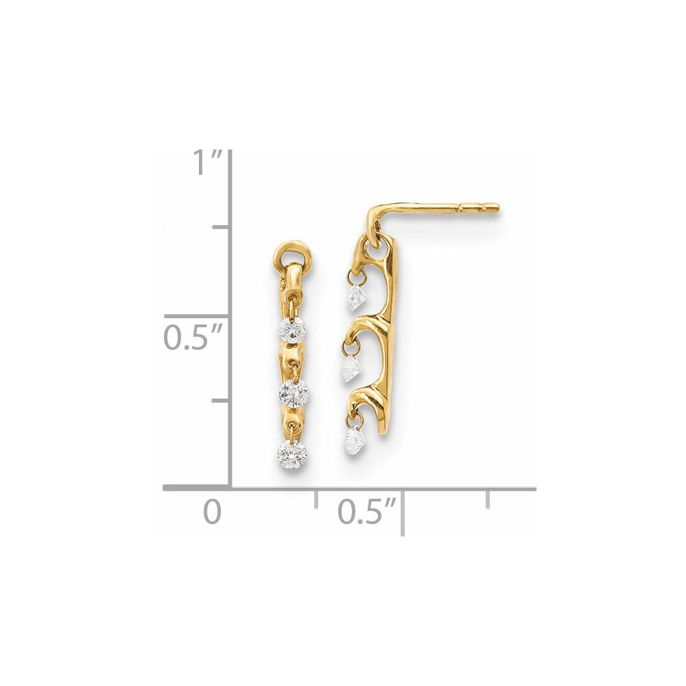 14k Yellow Gold Real Diamond Dangle Earrings