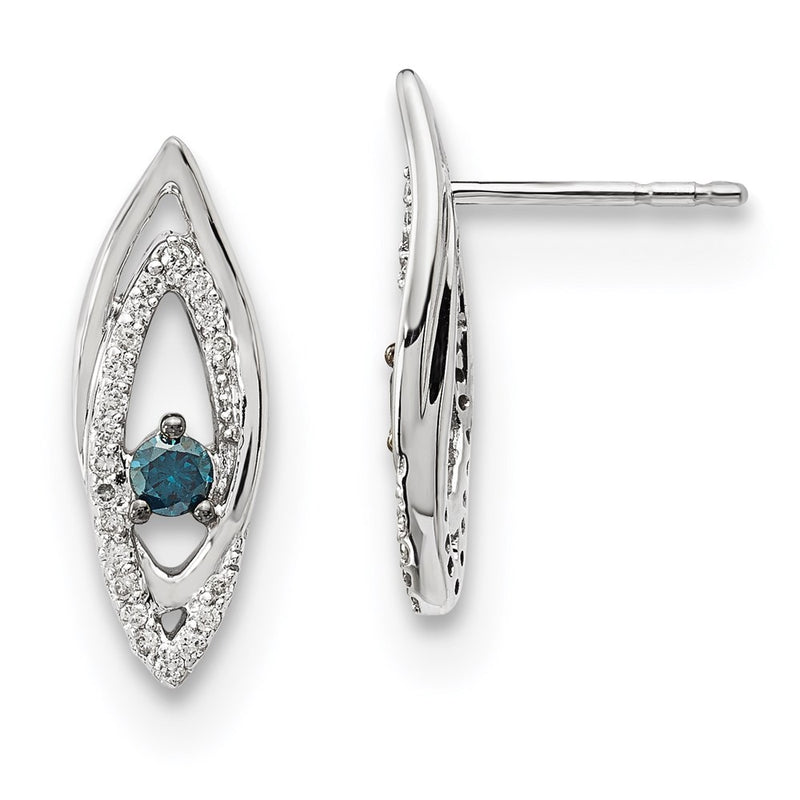 14k White Gold Blue/White Real Diamond Earrings