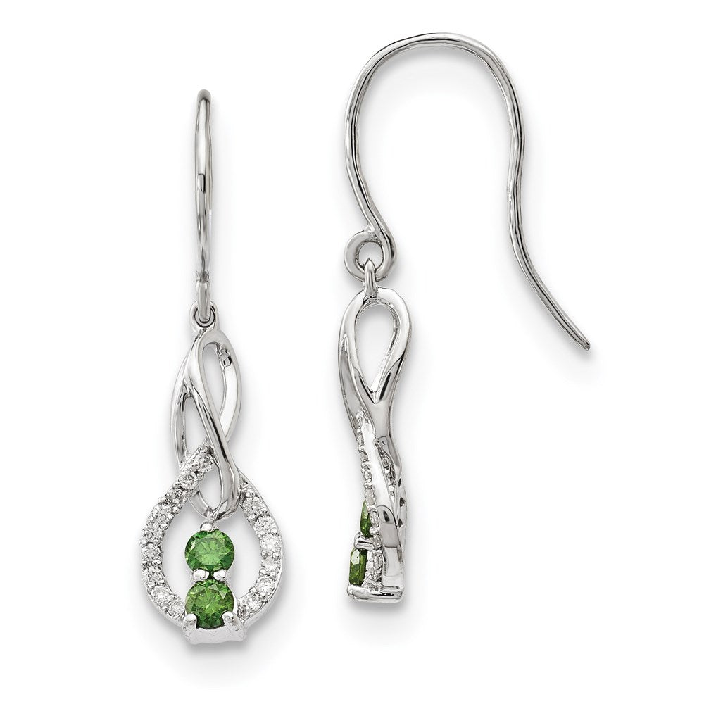 14k White Gold Green/White Real Diamond Earrings