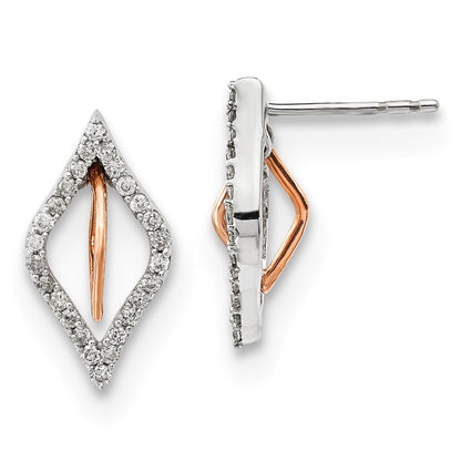 14k Yellow Gold White/Rose Gold Real Diamond Earrings