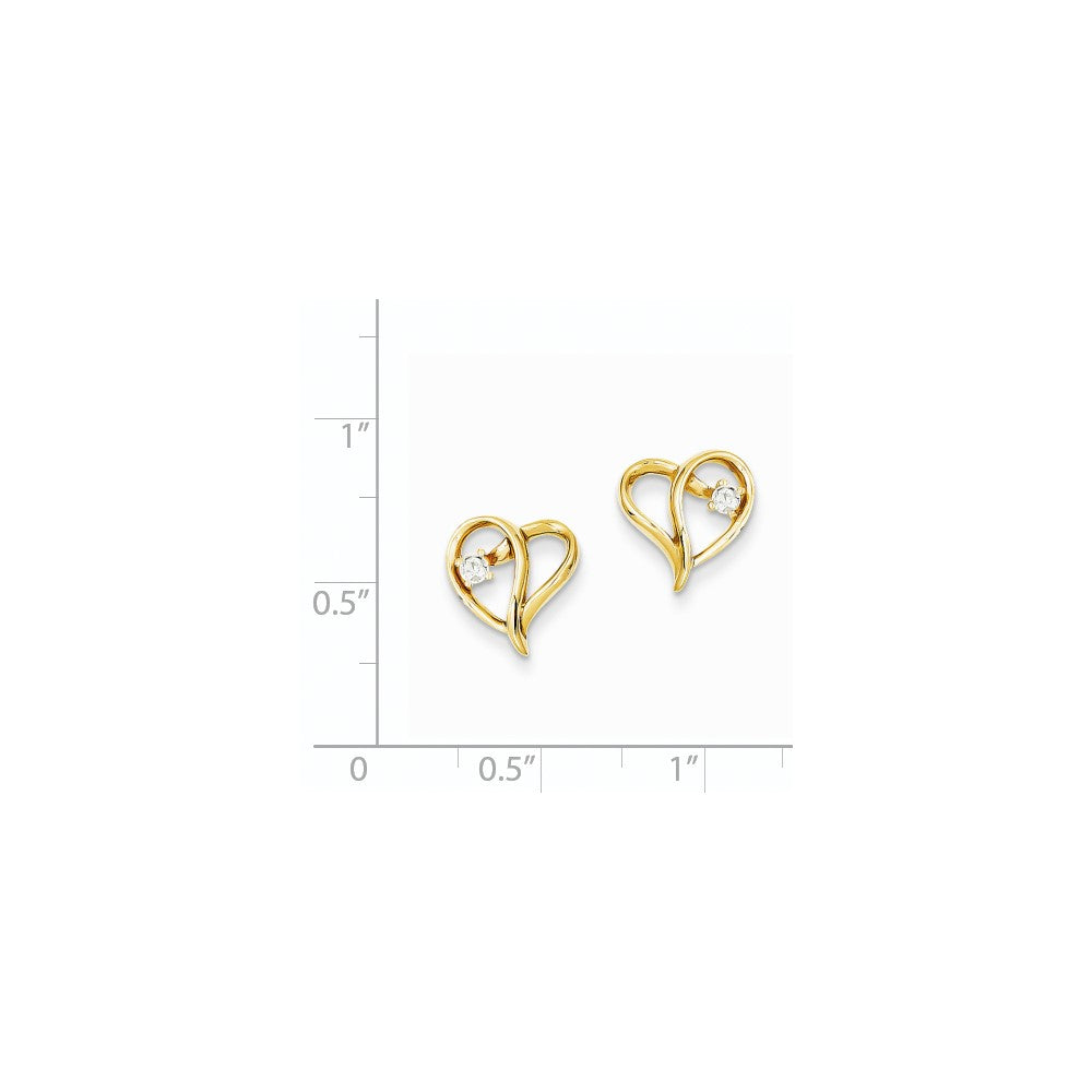 14k Yellow Gold VS Real Diamond heart Earrings